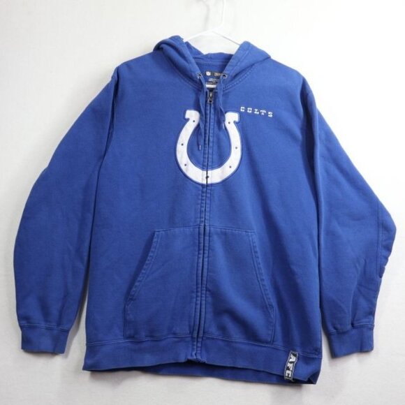 Colts Football Jacket Mens L Blue NFL Hoodie Zip-Up Sweatshirt Faded - Picture 2 of 7